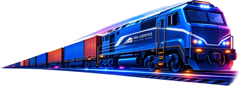 A loaded container rake at the rail head